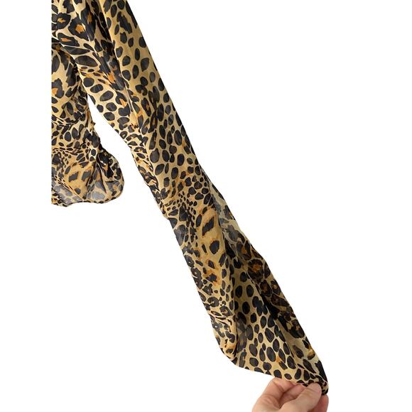 LPA Gerry Top Blouson Sleeves Lillia Leo Leopard Animal Print Party Sexy Sheer S - Picture 11 of 12